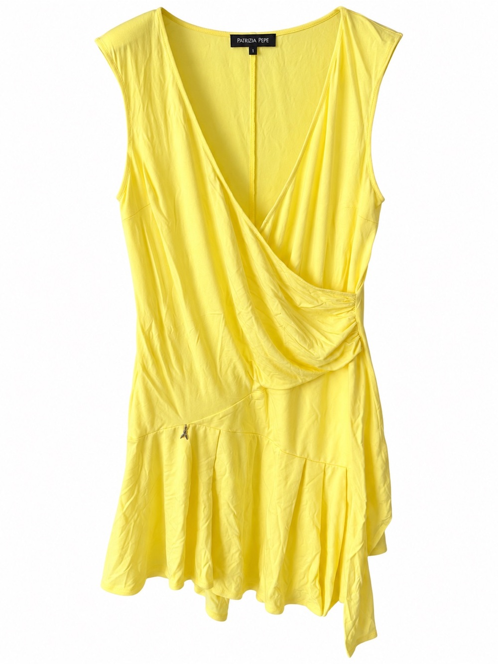 Patrizia Pepe Bright Yellow Draped V‑Neck Mini Dress